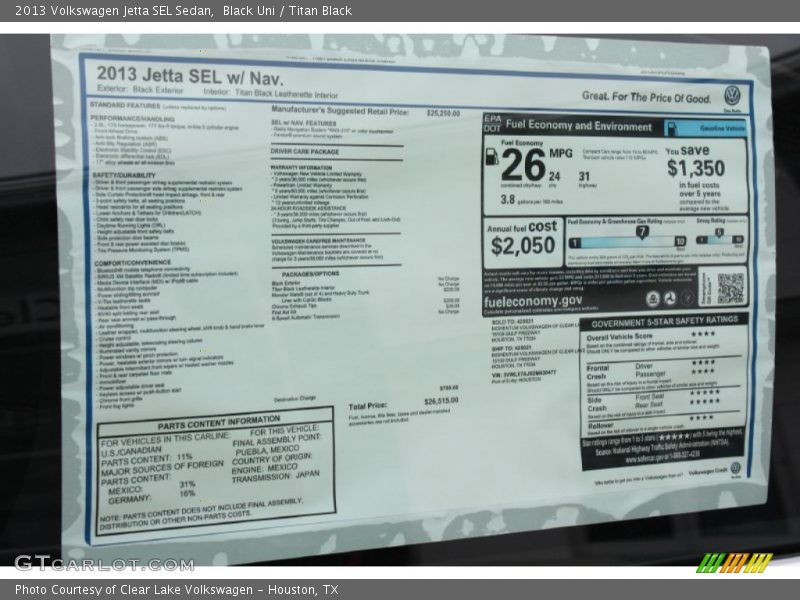Black Uni / Titan Black 2013 Volkswagen Jetta SEL Sedan