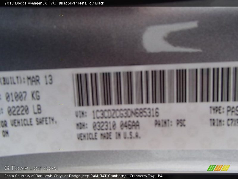 Billet Silver Metallic / Black 2013 Dodge Avenger SXT V6