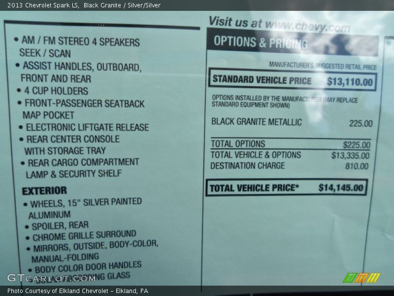 Black Granite / Silver/Silver 2013 Chevrolet Spark LS