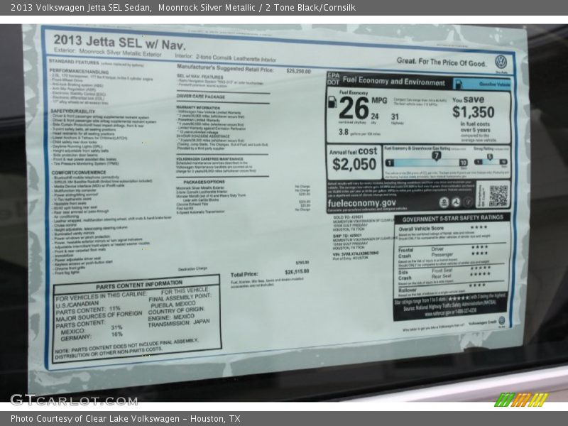 Moonrock Silver Metallic / 2 Tone Black/Cornsilk 2013 Volkswagen Jetta SEL Sedan