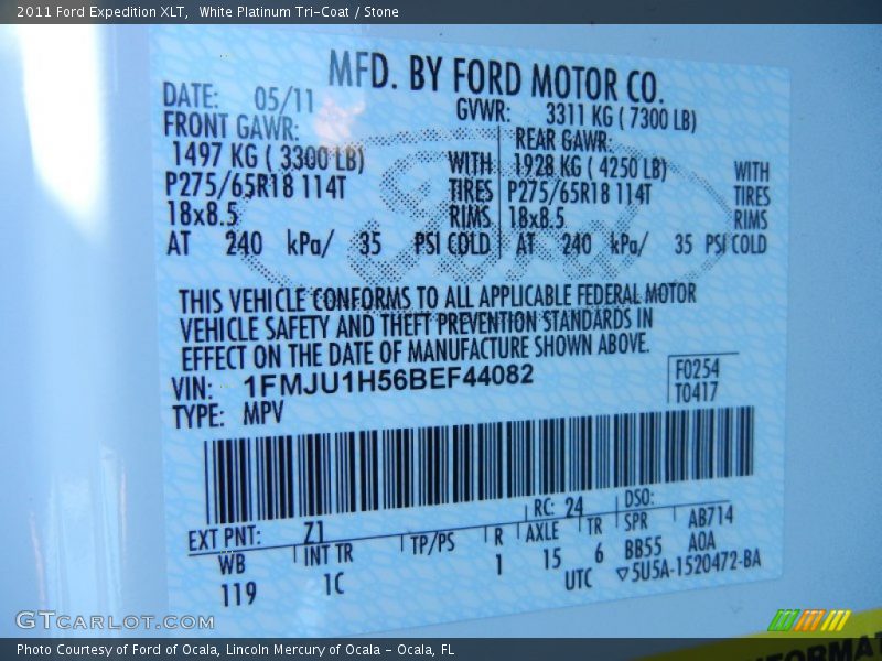 White Platinum Tri-Coat / Stone 2011 Ford Expedition XLT