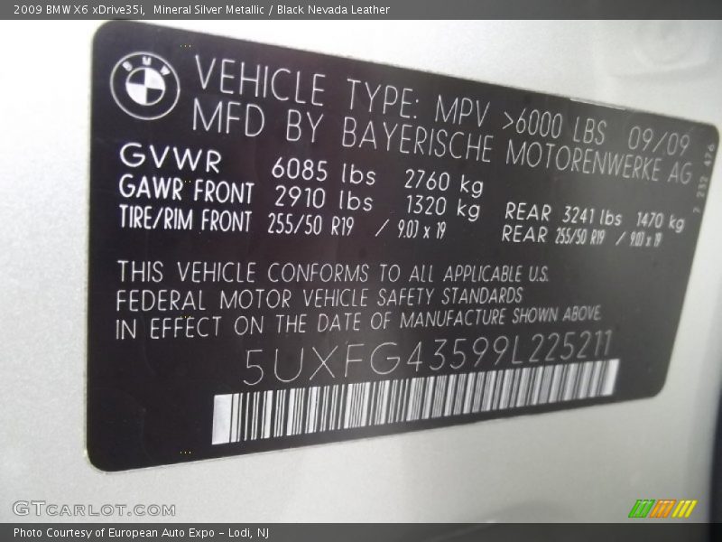 Mineral Silver Metallic / Black Nevada Leather 2009 BMW X6 xDrive35i