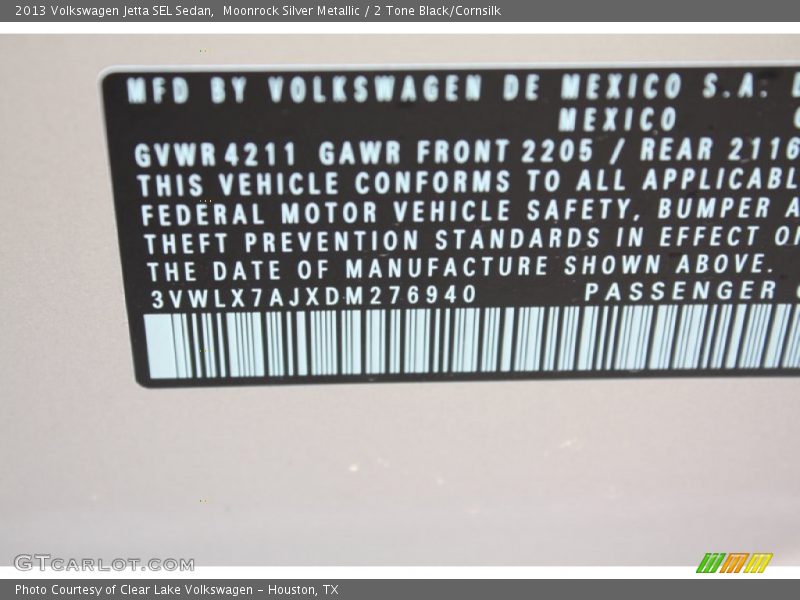 Moonrock Silver Metallic / 2 Tone Black/Cornsilk 2013 Volkswagen Jetta SEL Sedan