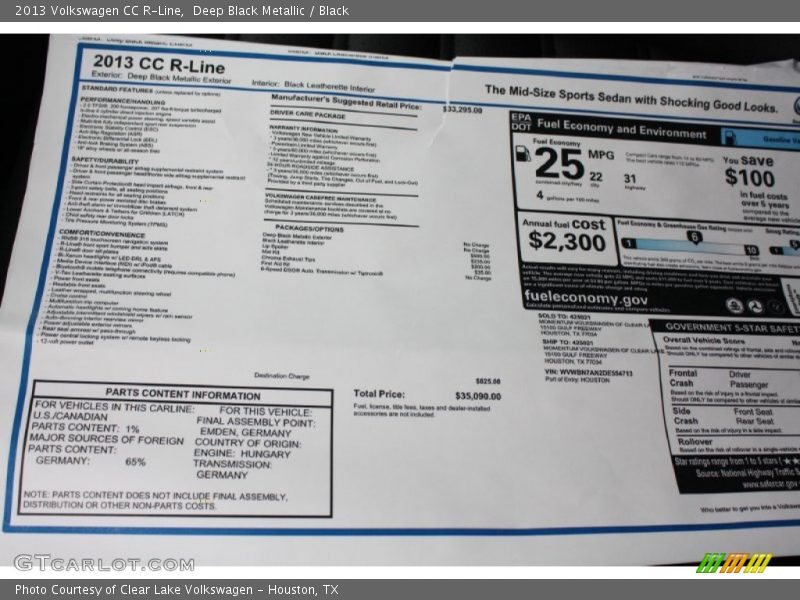  2013 CC R-Line Window Sticker
