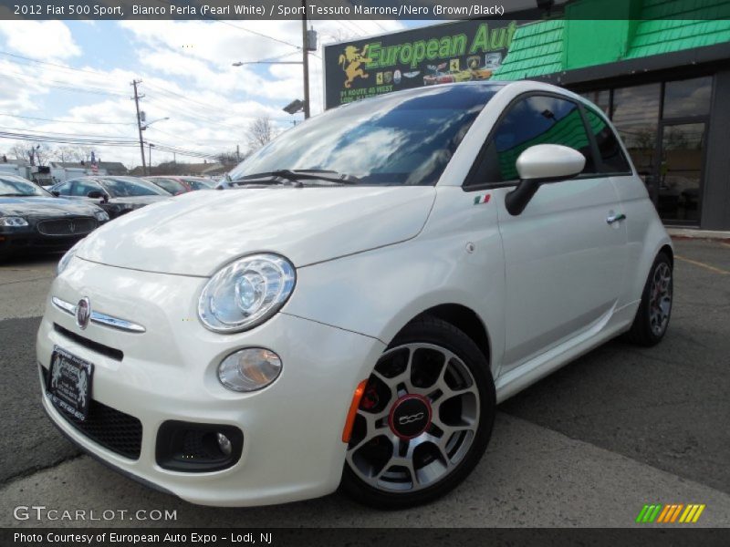Bianco Perla (Pearl White) / Sport Tessuto Marrone/Nero (Brown/Black) 2012 Fiat 500 Sport