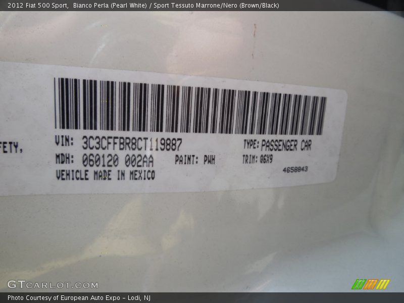 Bianco Perla (Pearl White) / Sport Tessuto Marrone/Nero (Brown/Black) 2012 Fiat 500 Sport