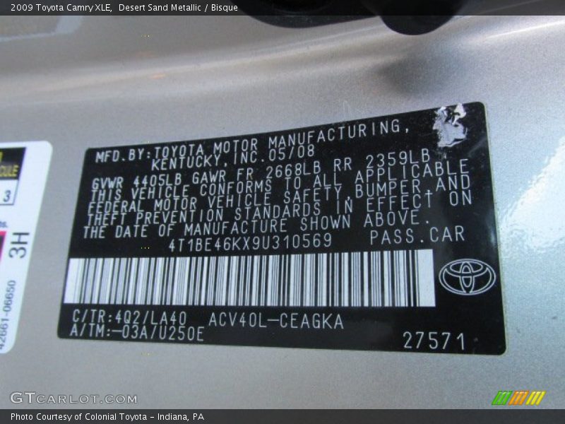 2009 Camry XLE Desert Sand Metallic Color Code 4Q2