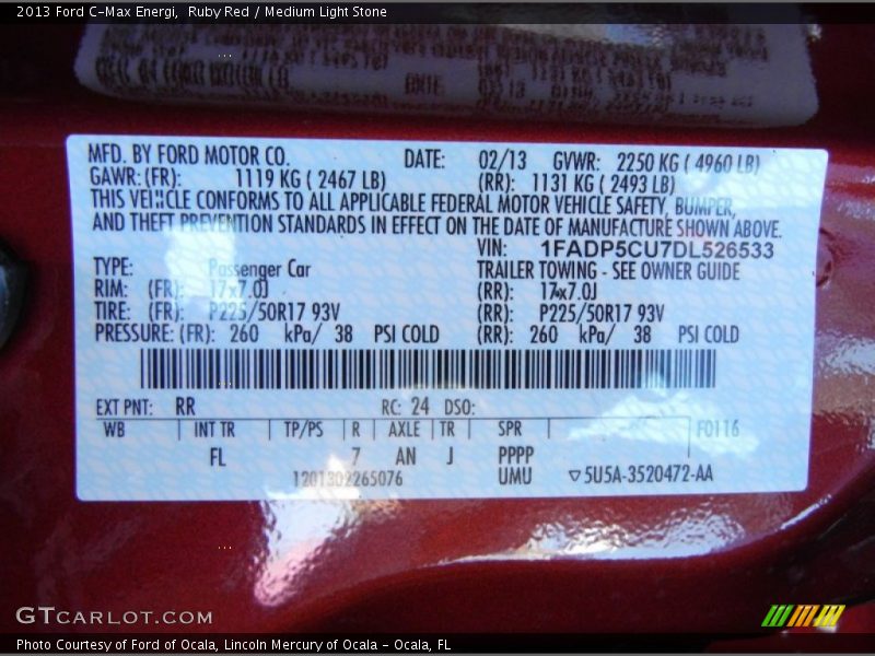 2013 C-Max Energi Ruby Red Color Code RR