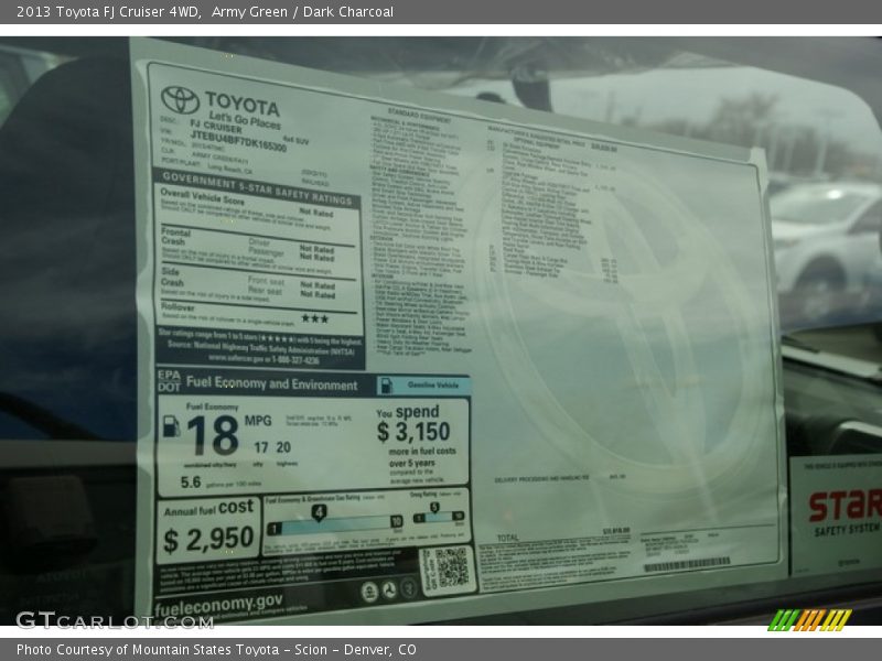 Army Green / Dark Charcoal 2013 Toyota FJ Cruiser 4WD