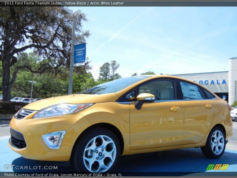 Yellow Blaze / Arctic White Leather 2013 Ford Fiesta Titanium Sedan