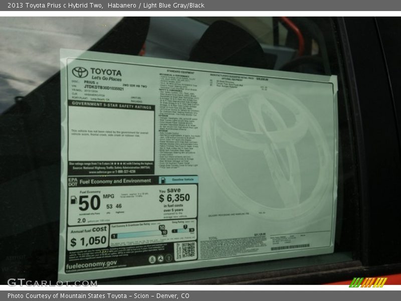 Habanero / Light Blue Gray/Black 2013 Toyota Prius c Hybrid Two