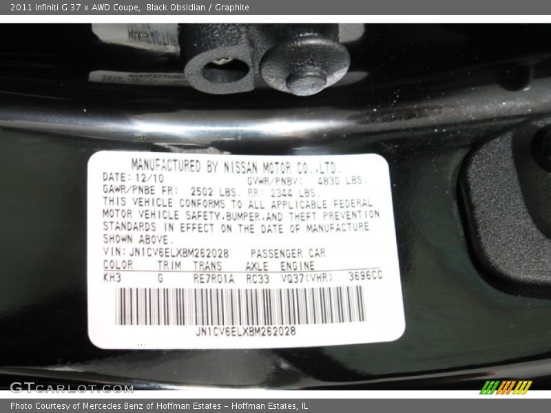 Black Obsidian / Graphite 2011 Infiniti G 37 x AWD Coupe