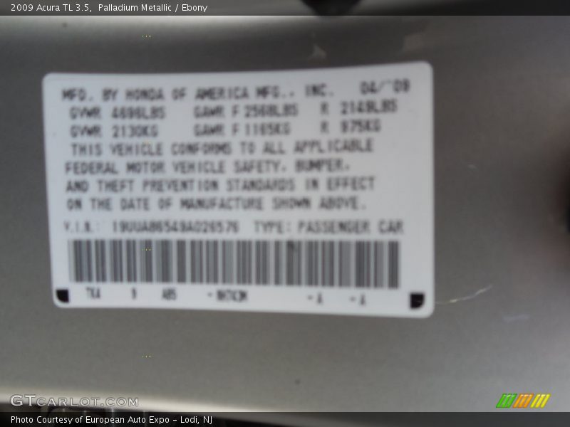 Palladium Metallic / Ebony 2009 Acura TL 3.5