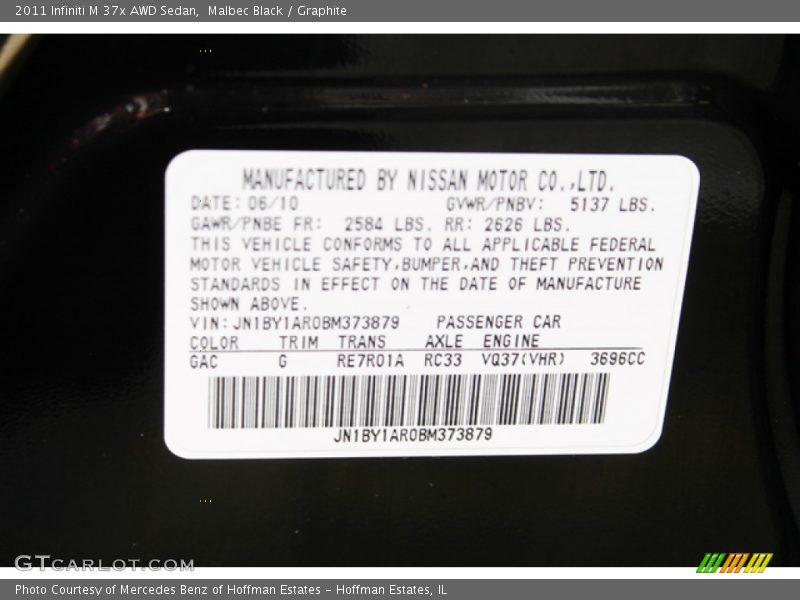 Malbec Black / Graphite 2011 Infiniti M 37x AWD Sedan