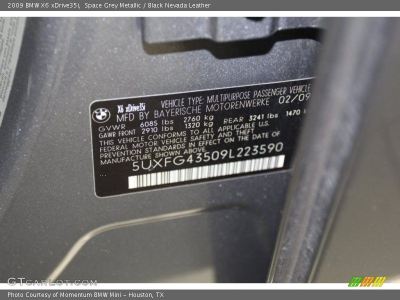 Space Grey Metallic / Black Nevada Leather 2009 BMW X6 xDrive35i