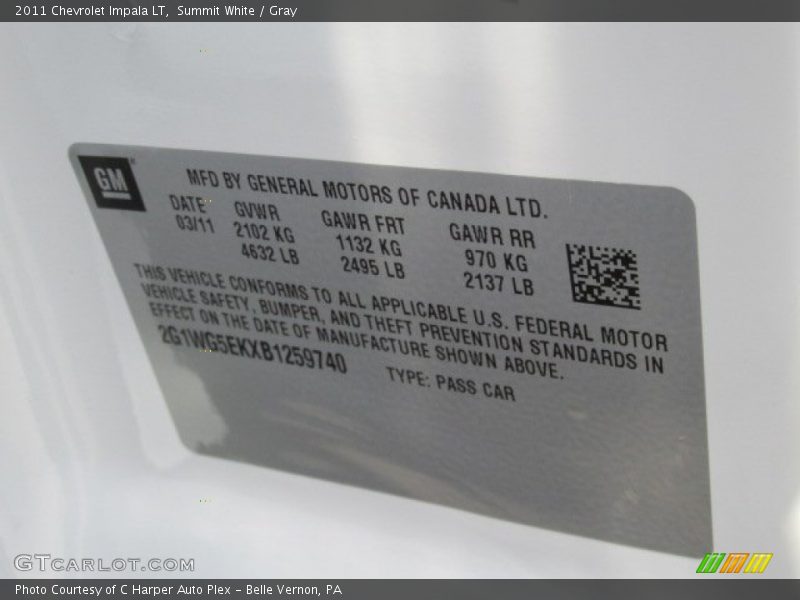 Summit White / Gray 2011 Chevrolet Impala LT