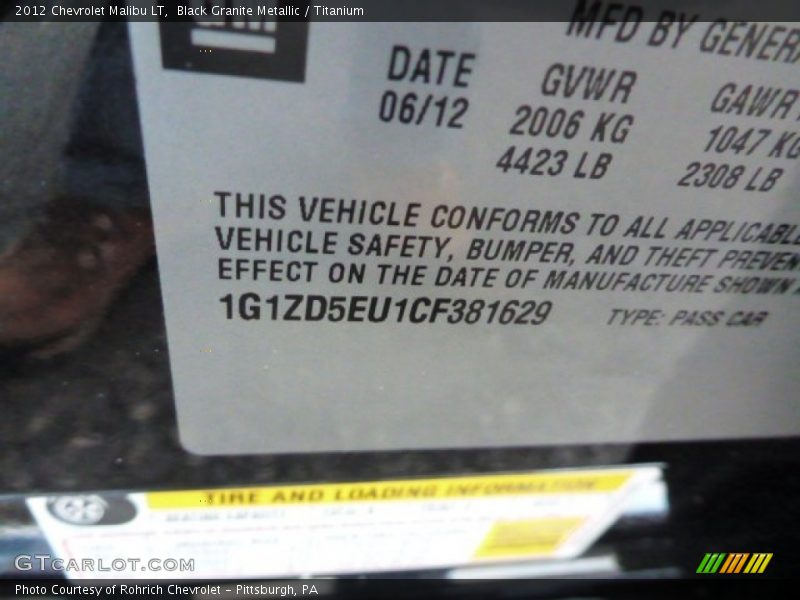 Black Granite Metallic / Titanium 2012 Chevrolet Malibu LT