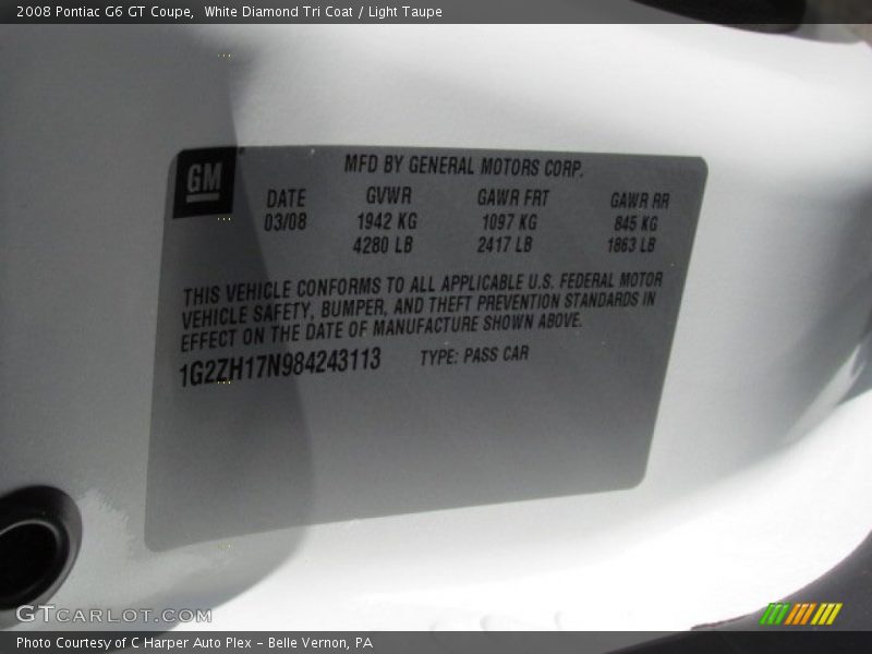 White Diamond Tri Coat / Light Taupe 2008 Pontiac G6 GT Coupe