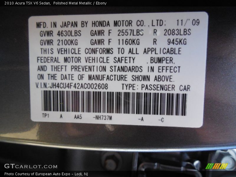 Polished Metal Metallic / Ebony 2010 Acura TSX V6 Sedan