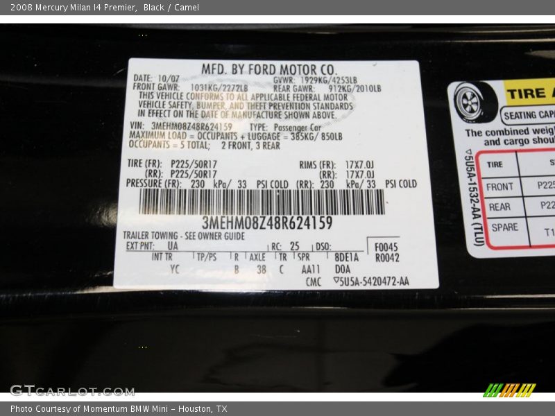Black / Camel 2008 Mercury Milan I4 Premier