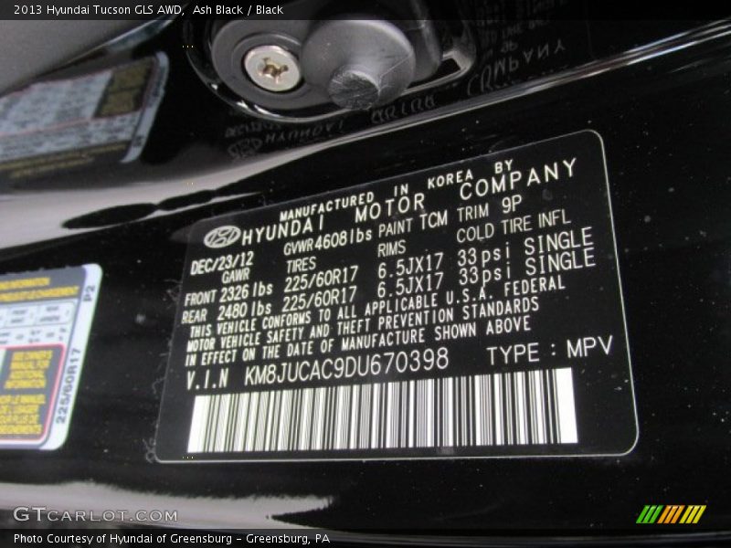 Ash Black / Black 2013 Hyundai Tucson GLS AWD