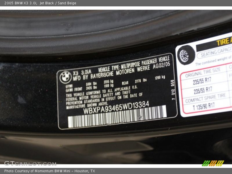 Jet Black / Sand Beige 2005 BMW X3 3.0i