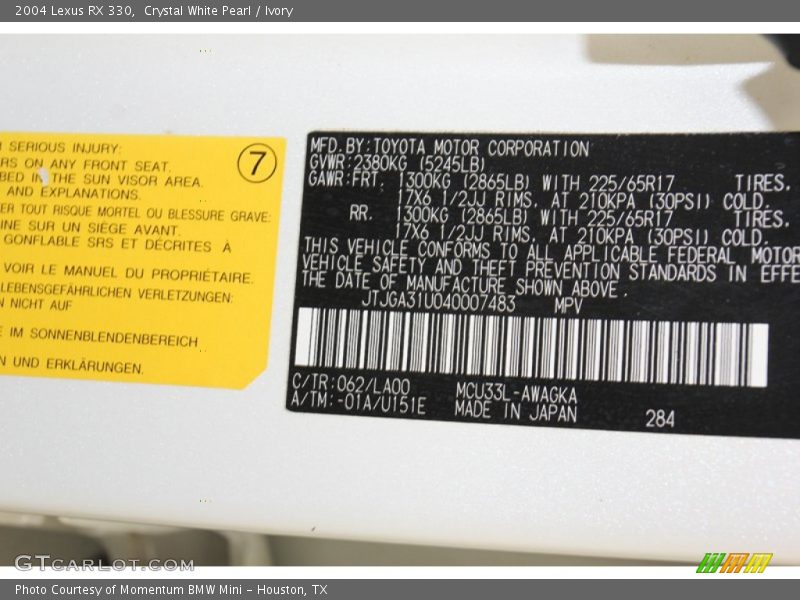 Crystal White Pearl / Ivory 2004 Lexus RX 330