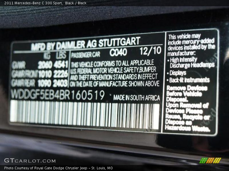 Black / Black 2011 Mercedes-Benz C 300 Sport