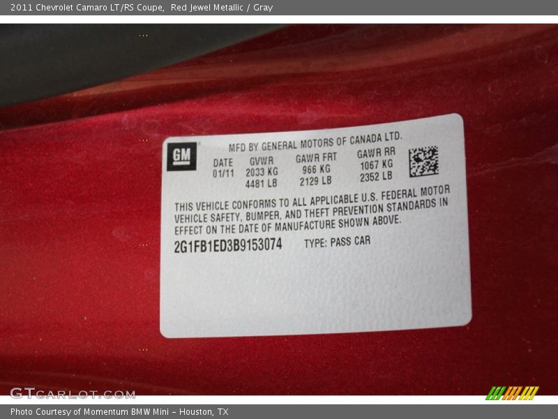 Red Jewel Metallic / Gray 2011 Chevrolet Camaro LT/RS Coupe