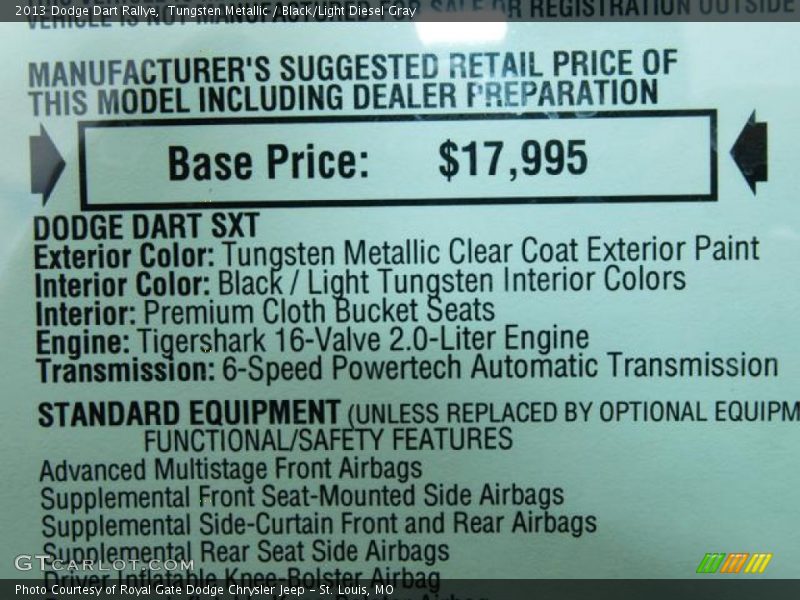 Tungsten Metallic / Black/Light Diesel Gray 2013 Dodge Dart Rallye