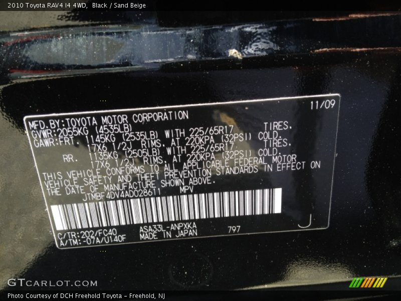 Black / Sand Beige 2010 Toyota RAV4 I4 4WD