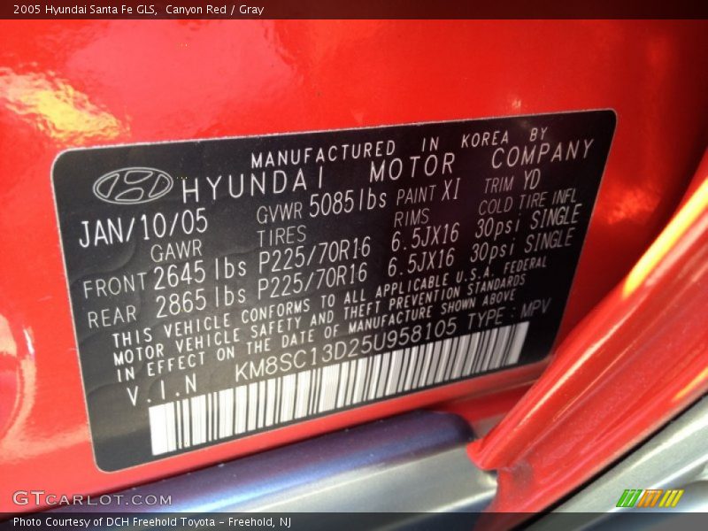 Canyon Red / Gray 2005 Hyundai Santa Fe GLS