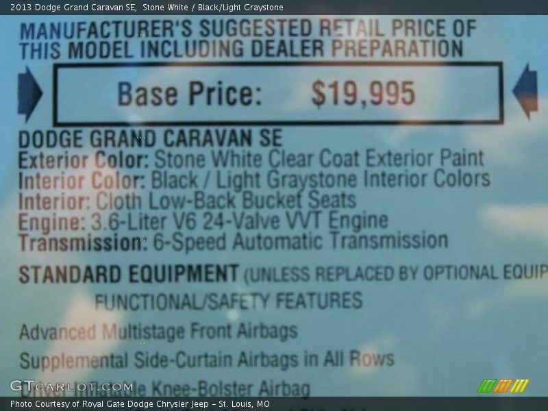 Stone White / Black/Light Graystone 2013 Dodge Grand Caravan SE