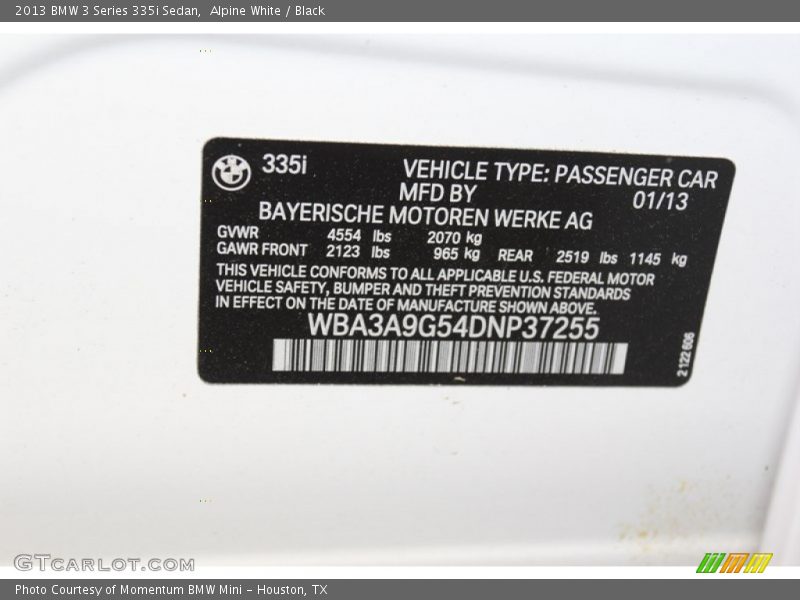 Alpine White / Black 2013 BMW 3 Series 335i Sedan