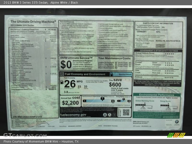 Alpine White / Black 2013 BMW 3 Series 335i Sedan