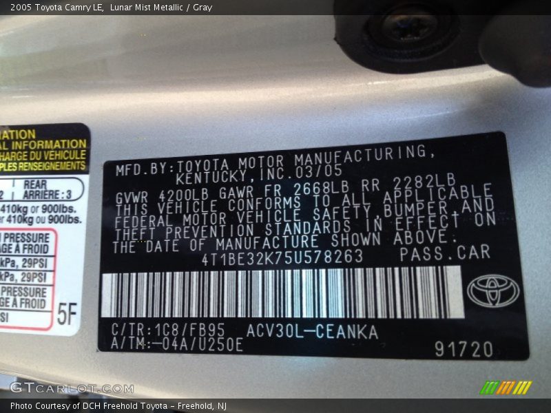 Lunar Mist Metallic / Gray 2005 Toyota Camry LE