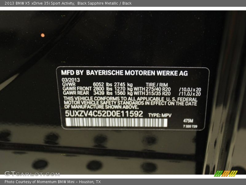 Black Sapphire Metallic / Black 2013 BMW X5 xDrive 35i Sport Activity