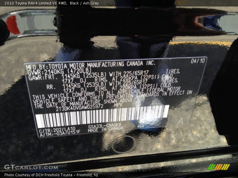 Black / Ash Gray 2010 Toyota RAV4 Limited V6 4WD