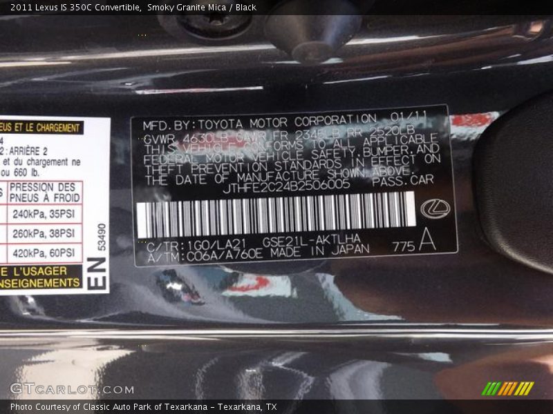 Smoky Granite Mica / Black 2011 Lexus IS 350C Convertible
