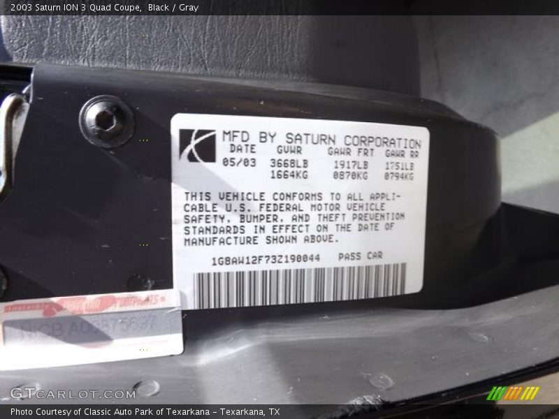 Black / Gray 2003 Saturn ION 3 Quad Coupe