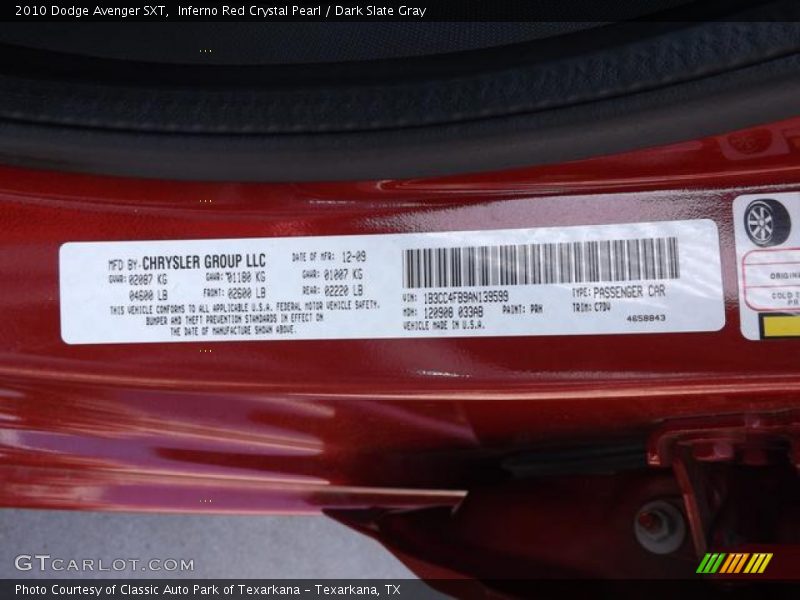 Inferno Red Crystal Pearl / Dark Slate Gray 2010 Dodge Avenger SXT