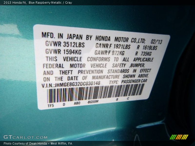 2013 Fit  Blue Raspberry Metallic Color Code BG59M