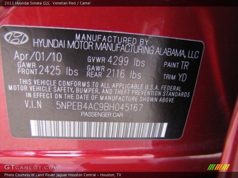 Venetian Red / Camel 2011 Hyundai Sonata GLS