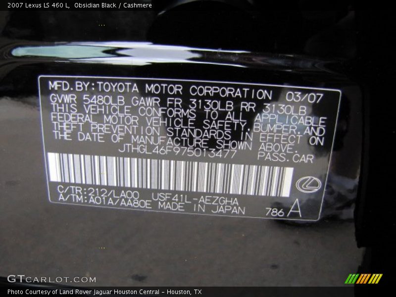 2007 LS 460 L Obsidian Black Color Code 212