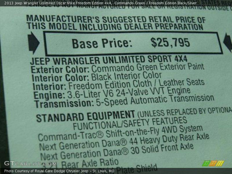  2013 Wrangler Unlimited Oscar Mike Freedom Edition 4x4 Window Sticker