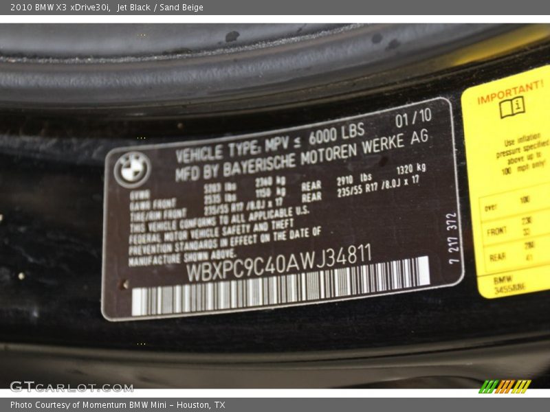 Jet Black / Sand Beige 2010 BMW X3 xDrive30i