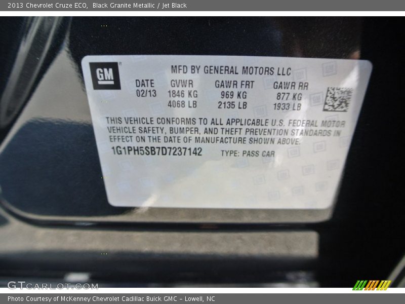 Black Granite Metallic / Jet Black 2013 Chevrolet Cruze ECO