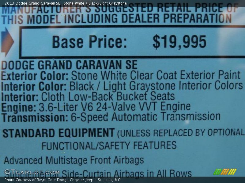 Stone White / Black/Light Graystone 2013 Dodge Grand Caravan SE