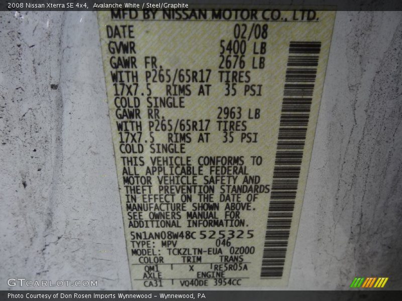 Avalanche White / Steel/Graphite 2008 Nissan Xterra SE 4x4