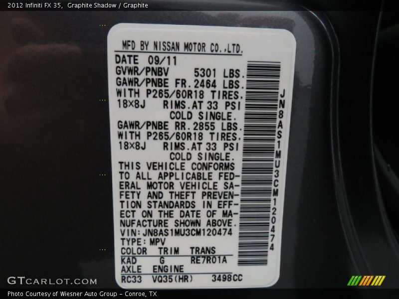 Graphite Shadow / Graphite 2012 Infiniti FX 35